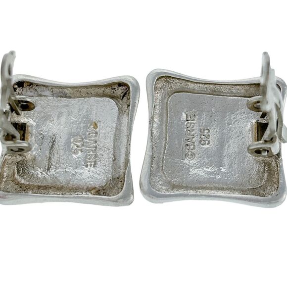 Vintage Barse Sterling Silver 925 Square Pillow Black Onyx Clip On Earrings - Picture 3 of 4